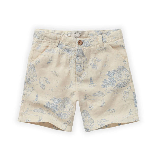 Linen Chino Short Off White Cinque Terre Print Sproet & Sprout