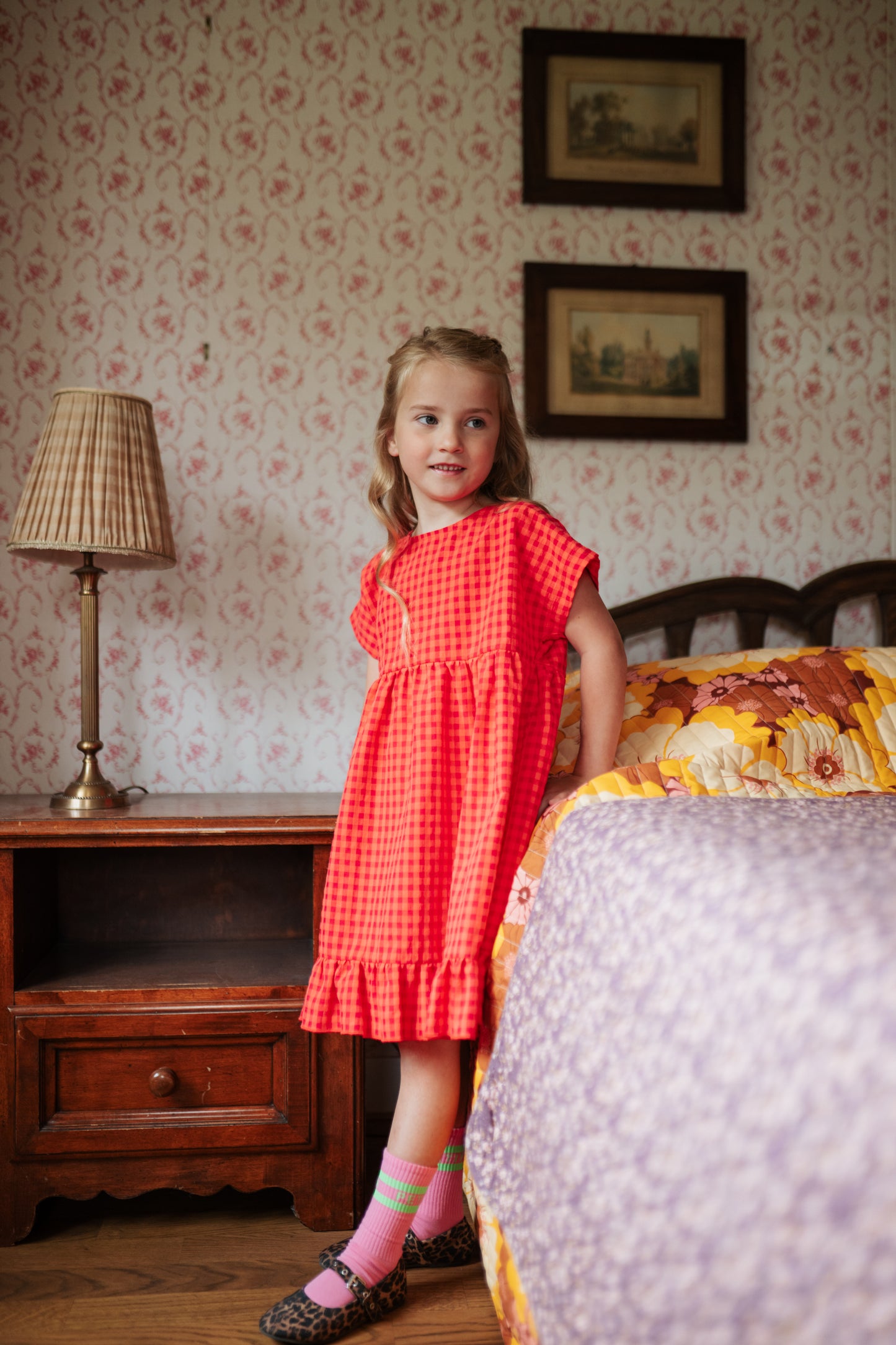 Julie Dress Check Red Petit Blush