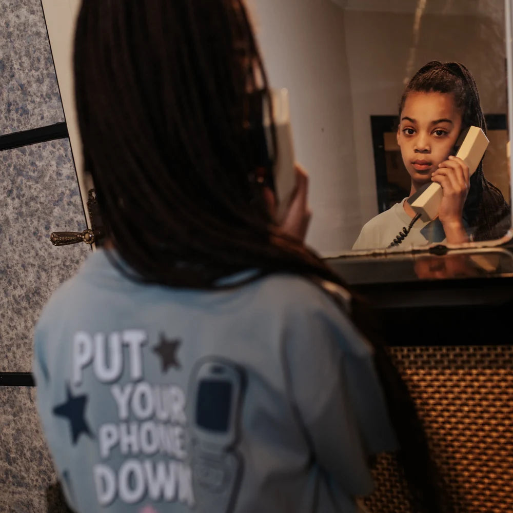 T-Shirt Put your Phone Down Silver Blue Cos I Said So