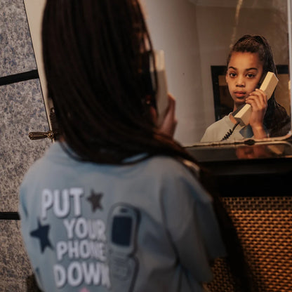 T-Shirt Put your Phone Down Silver Blue Cos I Said So