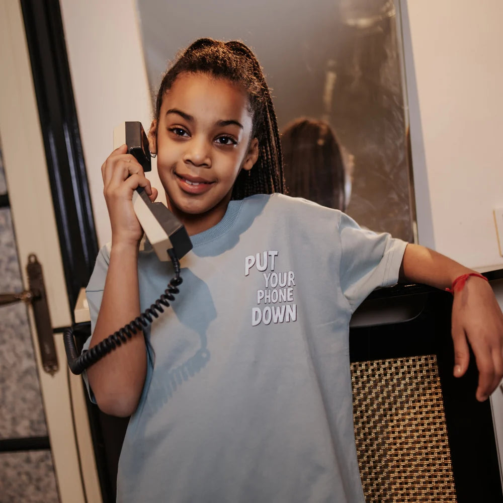 T-Shirt Put your Phone Down Silver Blue Cos I Said So