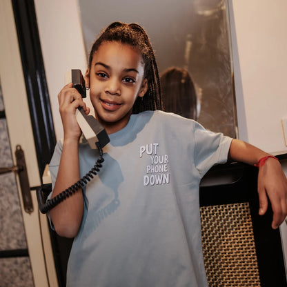 T-Shirt Put your Phone Down Silver Blue Cos I Said So