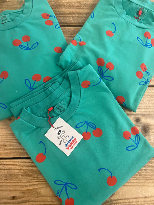 Adult Sweatshirt Allover Cherries Green Lötiekids