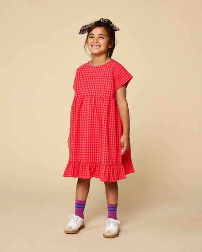 Julie Dress Check Red Petit Blush