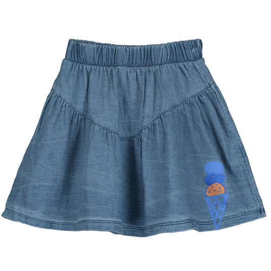 Light Denim Skirt Ice Cream Print Washed Indigo Lötiekids