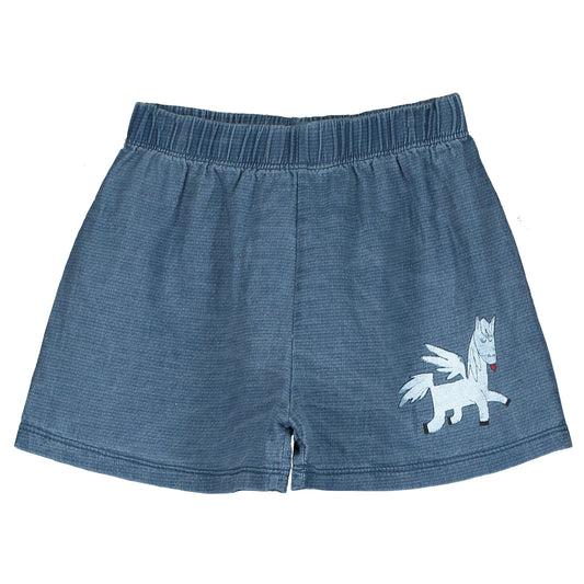 Light Denim Shorts Pegasus Print Washed Indigo Lötiekids