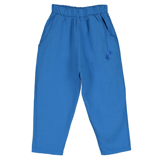 Wide Light Woven Pants Stars Embroidery Royal Blue Lötiekids
