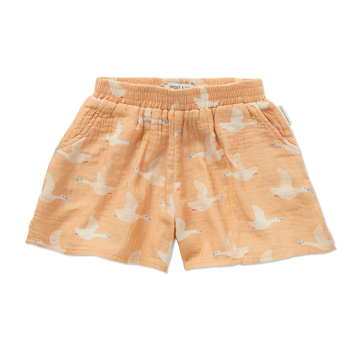 Muslin Loose Shorts Goose Print Nectarine Sproet & Sprout