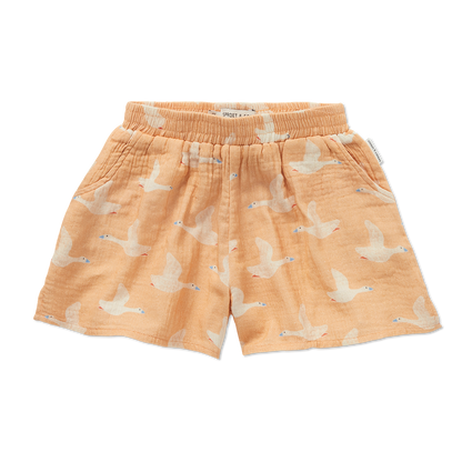 Muslin Loose Shorts Goose Print Nectarine Sproet & Sprout