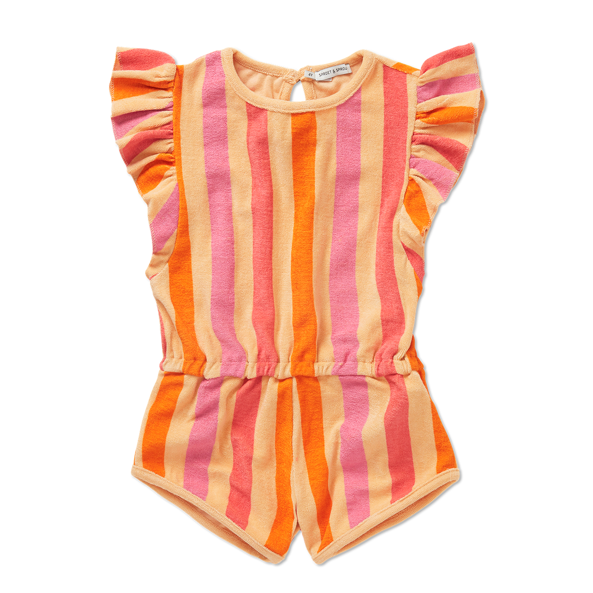 Ruffle Terry Jumpsuit Stripes Nectarine Sproet & Sprout