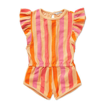 Ruffle Terry Jumpsuit Stripes Nectarine Sproet & Sprout