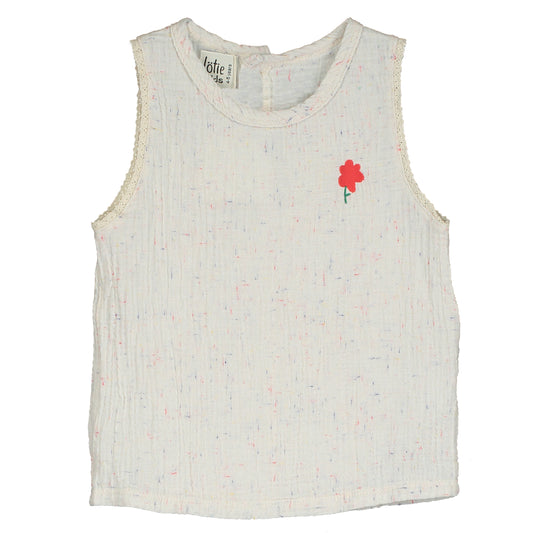 Woven Top Poppy Embroidery Natural Washed Lötiekids