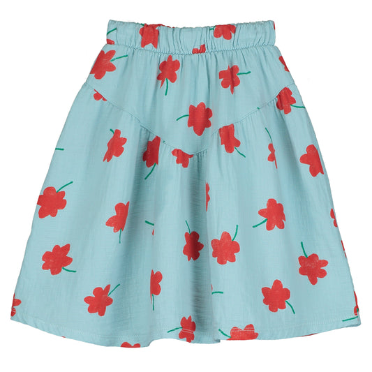 Mid Length Skirt Poppies Allover Sky Blue Lötiekids