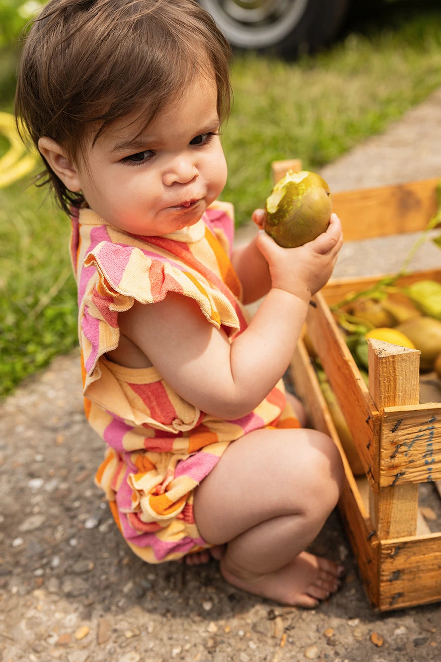 Ruffle Terry Jumpsuit Stripes Nectarine Sproet & Sprout