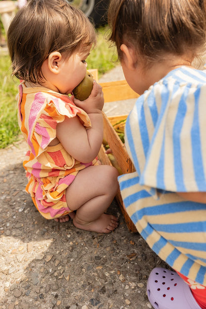 Ruffle Terry Jumpsuit Stripes Nectarine Sproet & Sprout