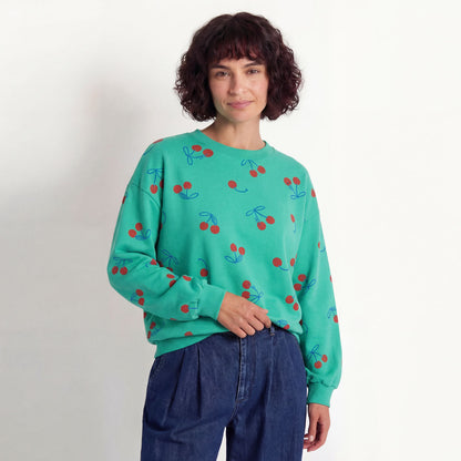 Adult Sweatshirt Allover Cherries Green Lötiekids