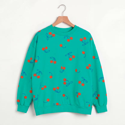 Adult Sweatshirt Allover Cherries Green Lötiekids