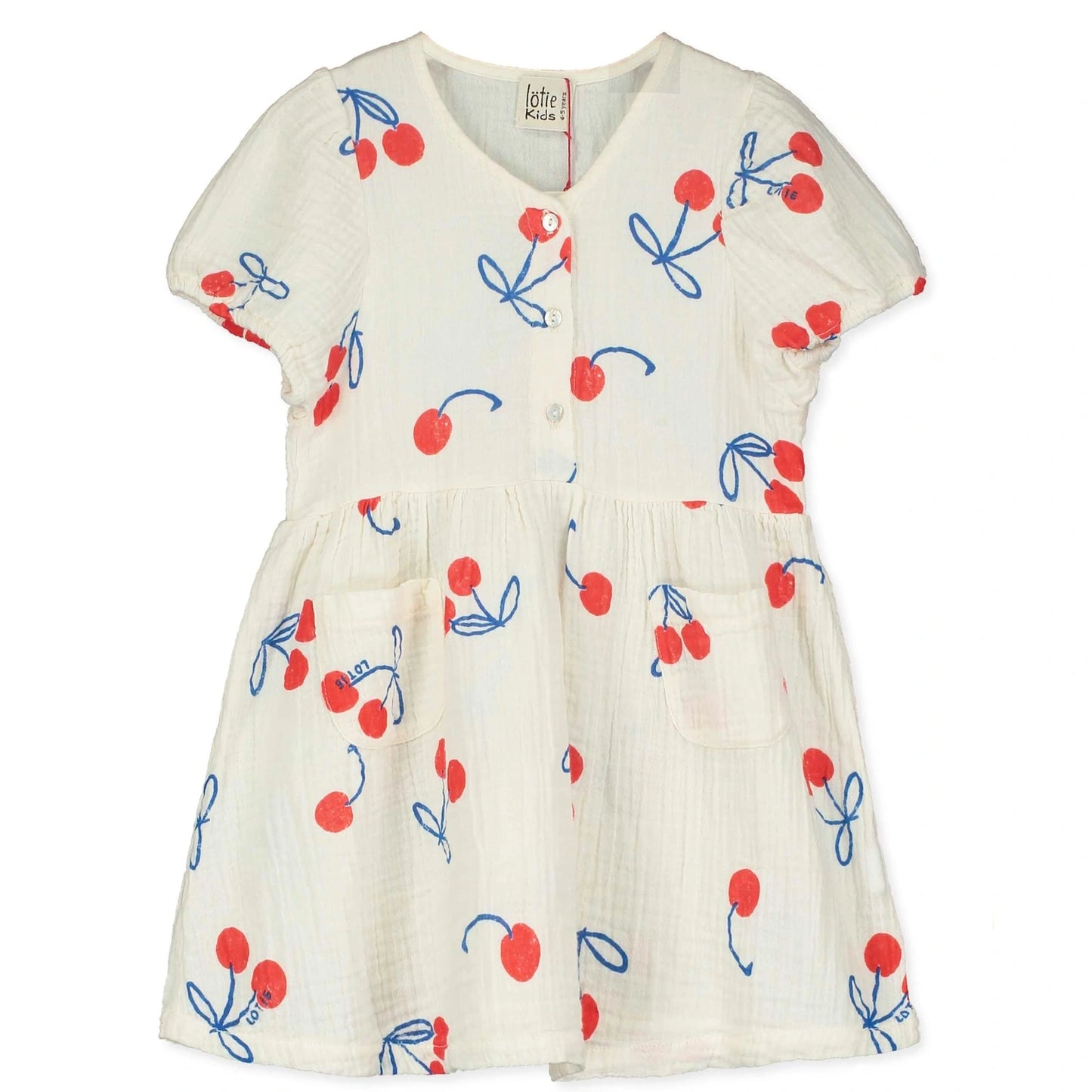 Bloused Woven Dress Cherries Off White Lötiekids