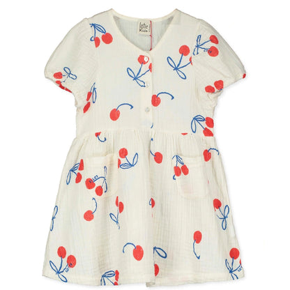 Bloused Woven Dress Cherries Off White Lötiekids