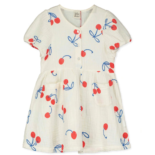 Bloused Woven Dress Cherries Off White Lötiekids