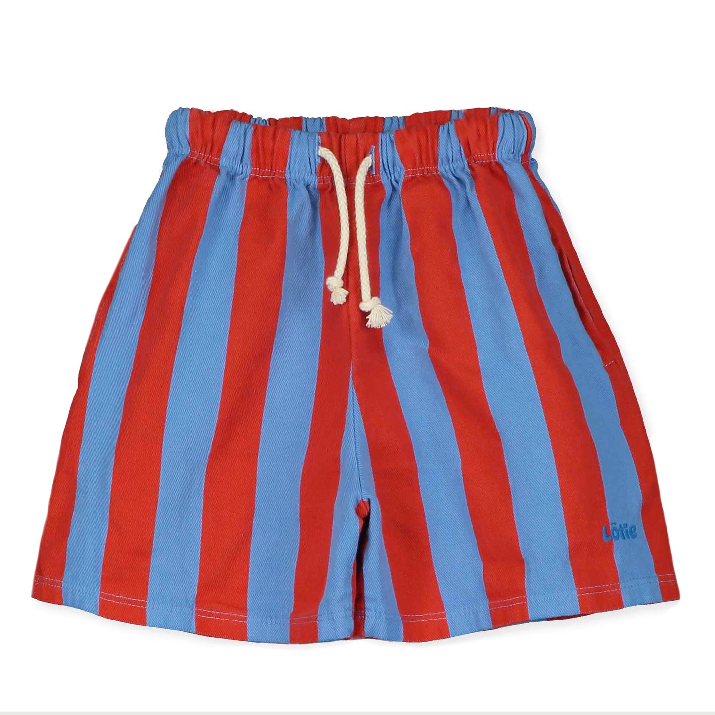 Twill Bermuda Pockets Lotie Embroidery Red Stripes + Baja Blue Lötiekids
