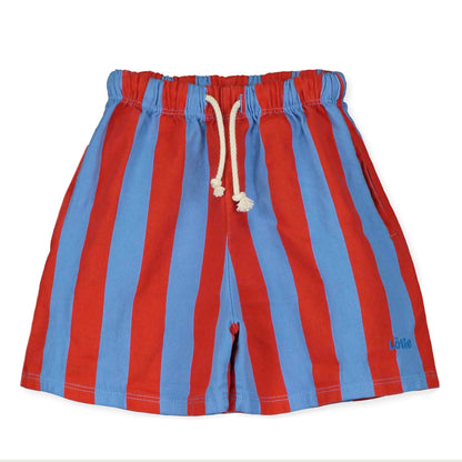 Twill Bermuda Pockets Lotie Embroidery Red Stripes + Baja Blue Lötiekids