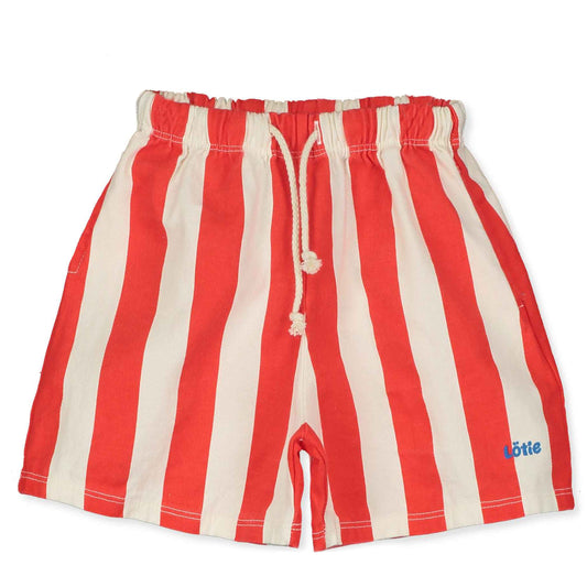 Twill Bermuda Pockets Lotie Embroidery Red Stripes + Off White Lötiekids