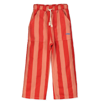 Wide Fit Twill Pockets Pants Lotie Embroidery Red Stripes + Papaya Lötiekids