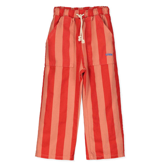 Wide Fit Twill Pockets Pants Lotie Embroidery Red Stripes + Papaya Lötiekids