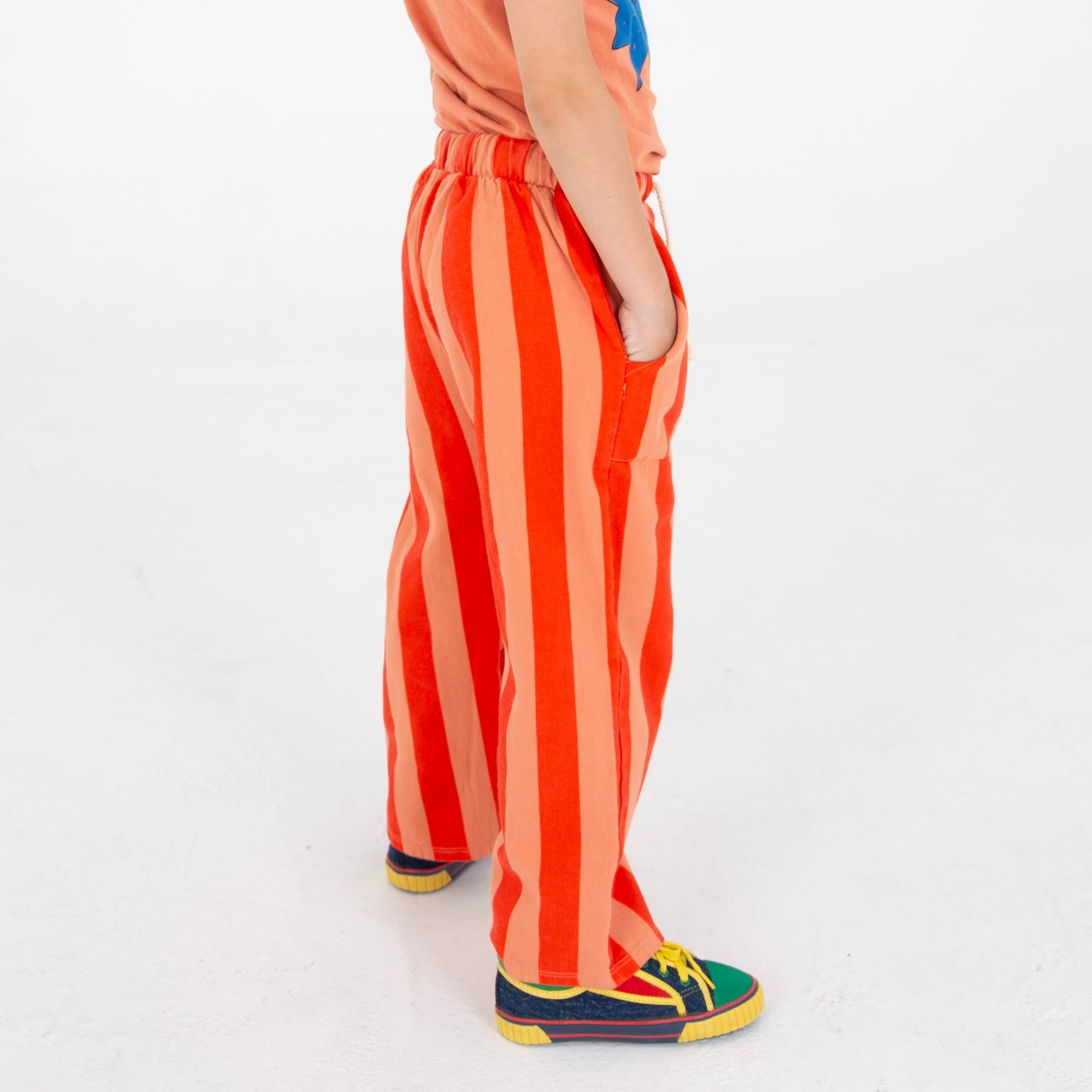 Wide Fit Twill Pockets Pants Lotie Embroidery Red Stripes + Papaya Lötiekids