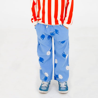 Wide Fit Twill Pockets Pants Lucky Blue Stars Allover Baja Blue Lötiekids