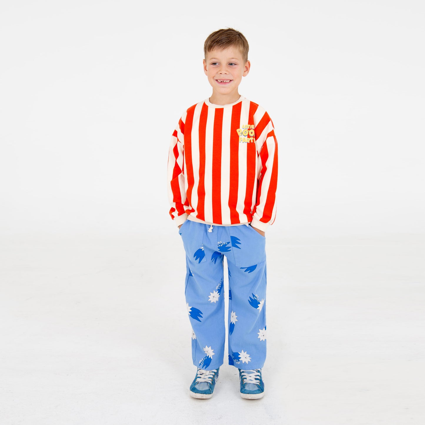 Wide Fit Twill Pockets Pants Lucky Blue Stars Allover Baja Blue Lötiekids