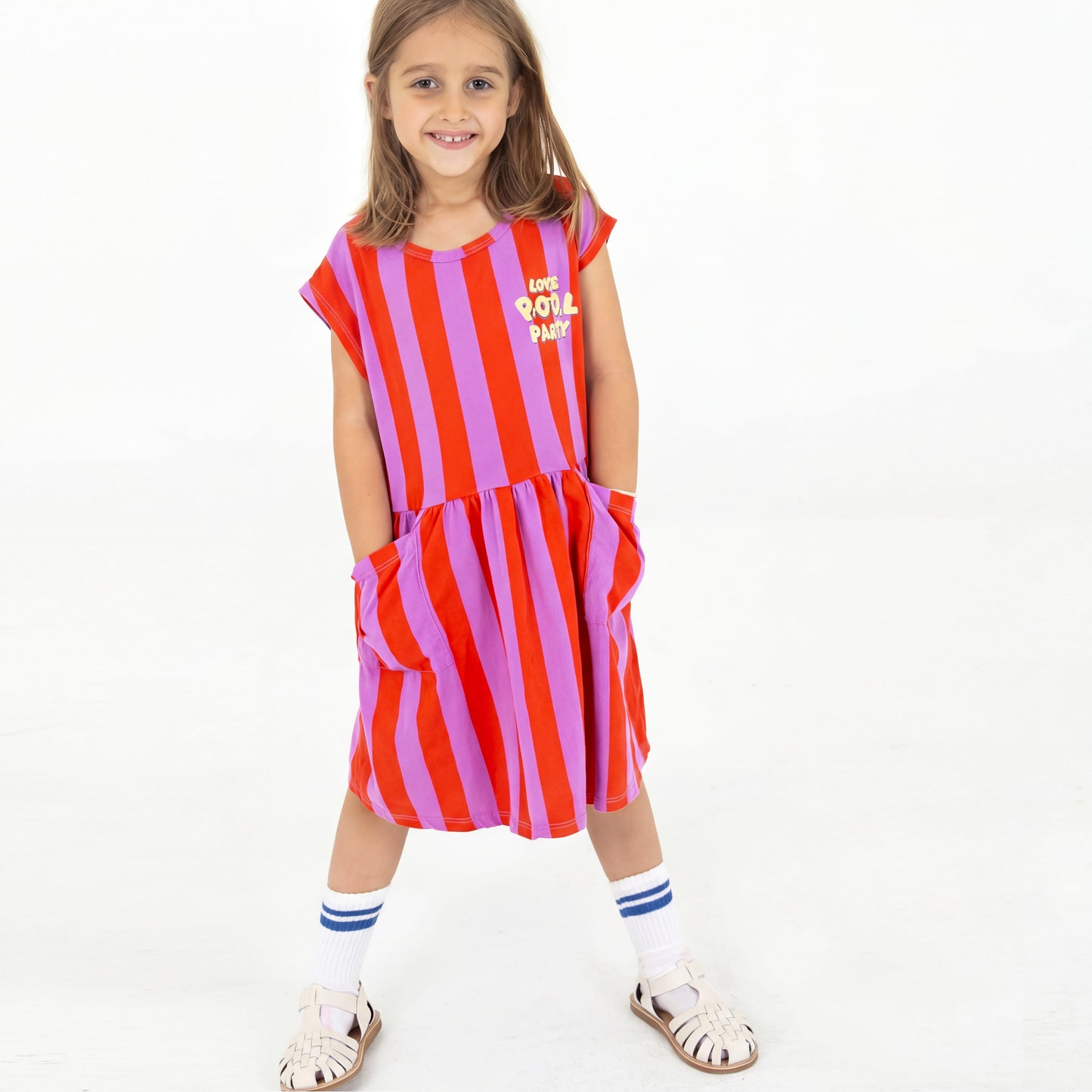 Sleeveless Dress Lotie Pool Party Red Stripes + Magenta Lötiekids