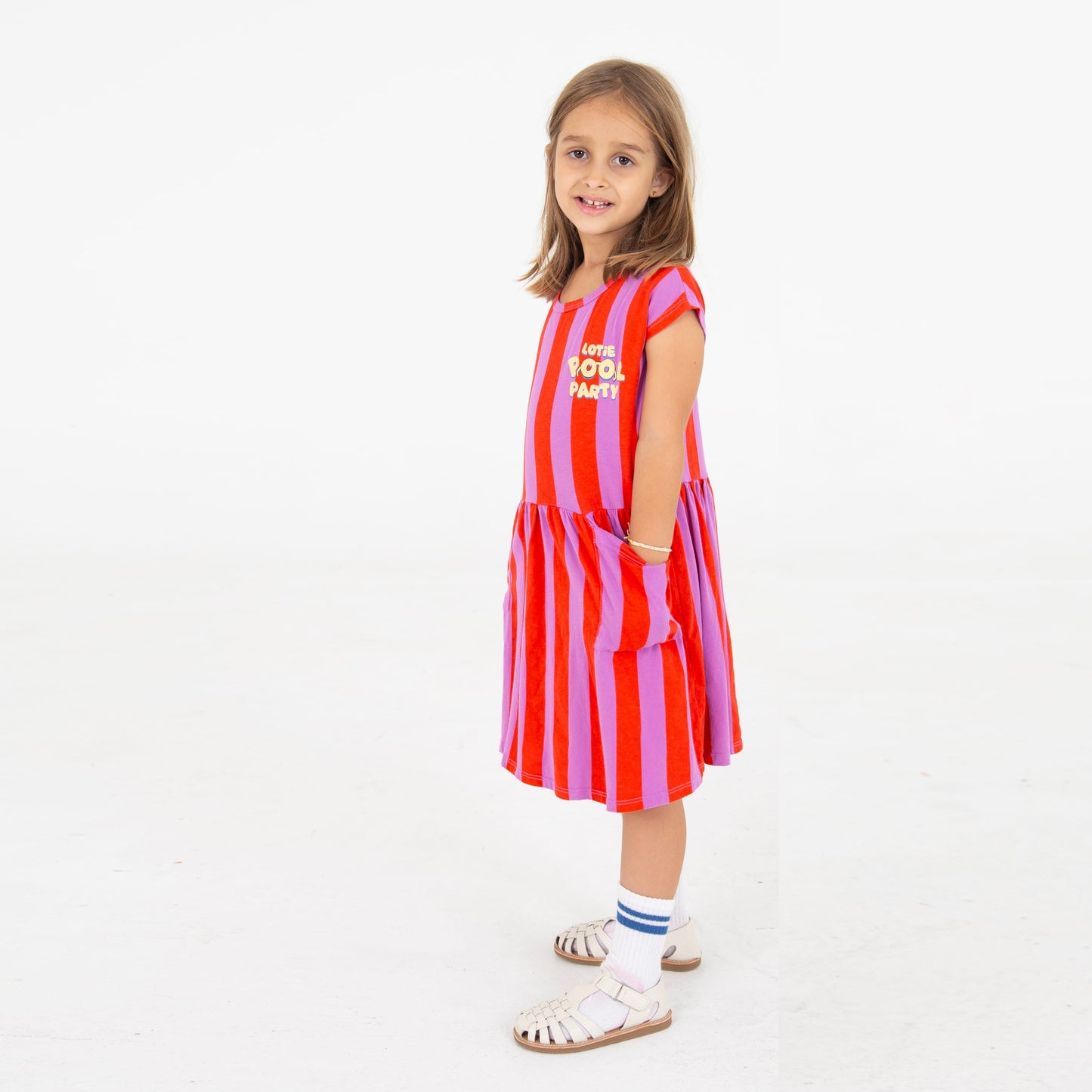 Sleeveless Dress Lotie Pool Party Red Stripes + Magenta Lötiekids