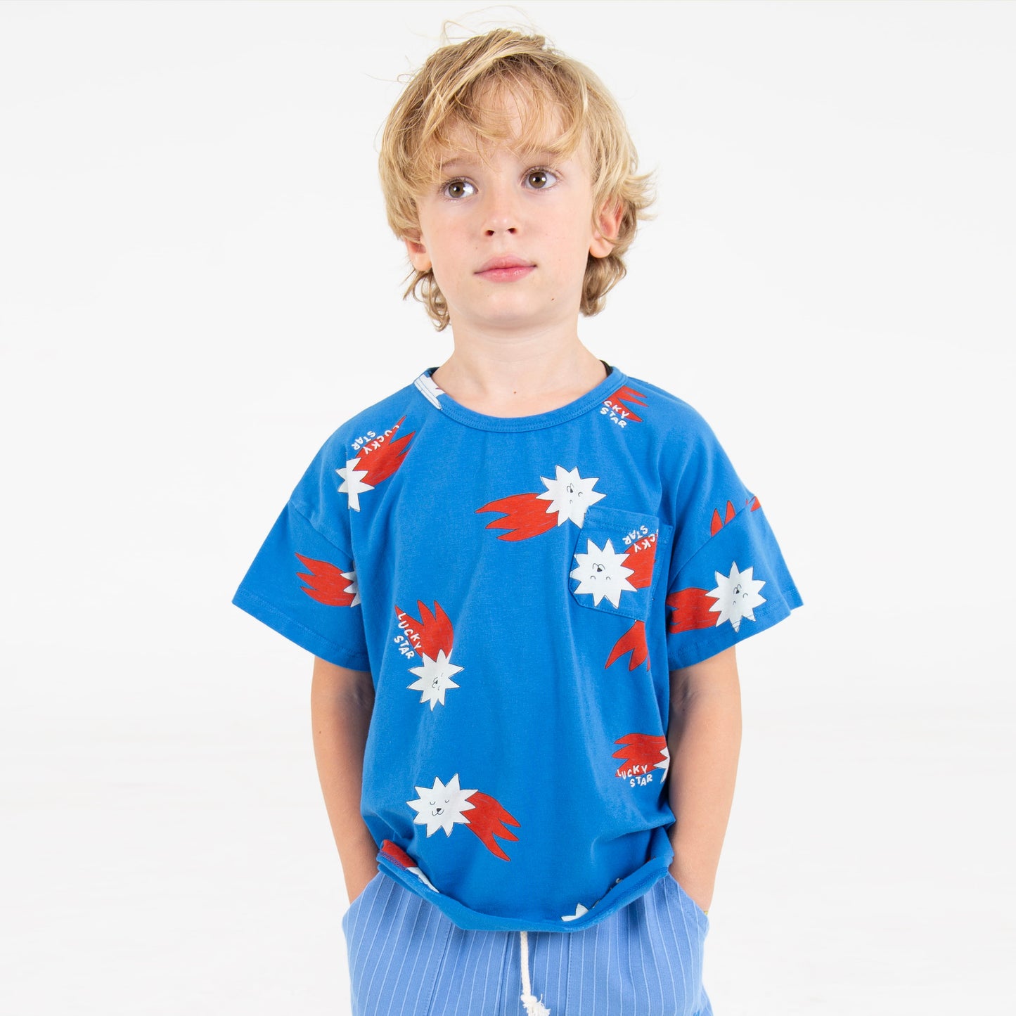 T-Shirt Lucky Red Stars Allover Royal Blue Lötiekids