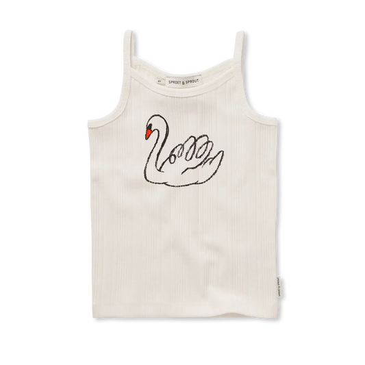 Girls Spaghetti Top Swan Off White Sproet & Sprout