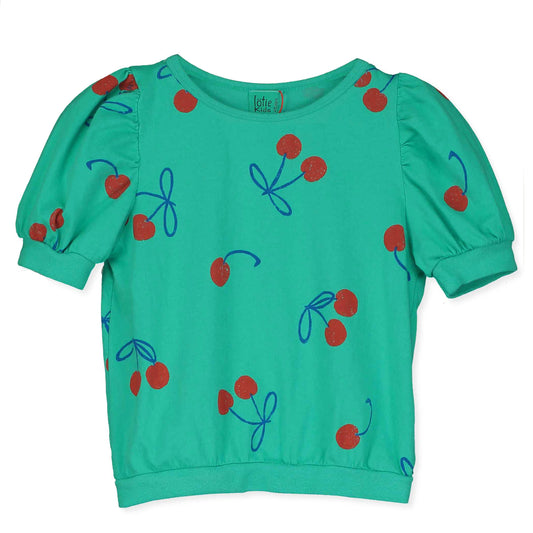 Bloused Tee Cherries Allover Green Lötiekids