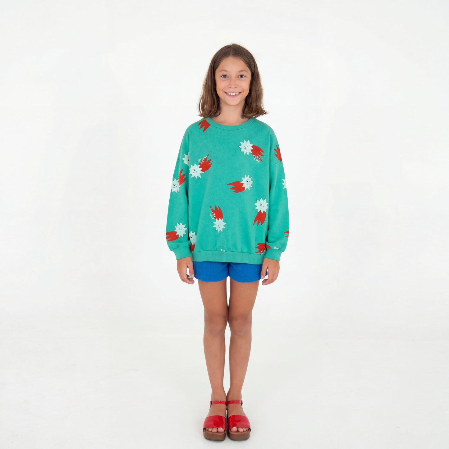 Sweatshirt Lucky Red Stars Allover Green Lötiekids