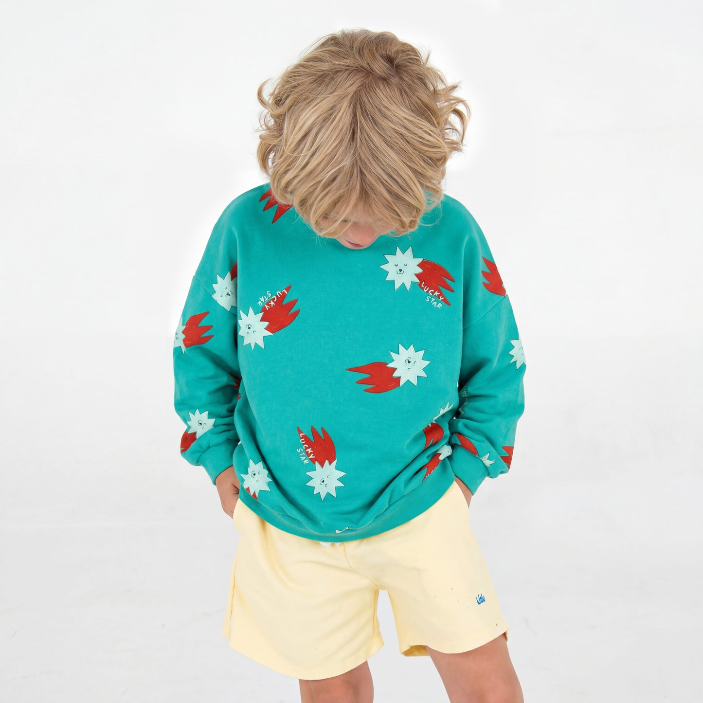 Sweatshirt Lucky Red Stars Allover Green Lötiekids