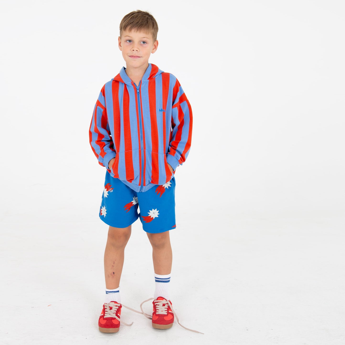 Jacket Sweatshirt Lotie Embroidery Red Stripes + Baja Blue Lötiekids
