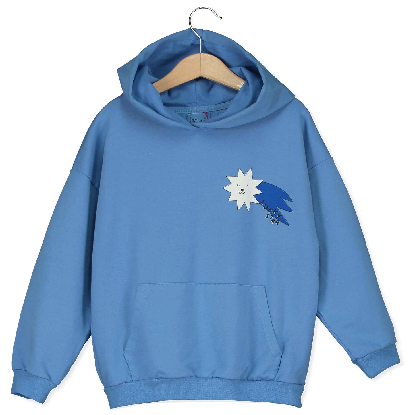 Hooded Sweatshirt Lucky Star Big and Small Baja Blue Lötiekids