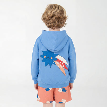 Hooded Sweatshirt Lucky Star Big and Small Baja Blue Lötiekids