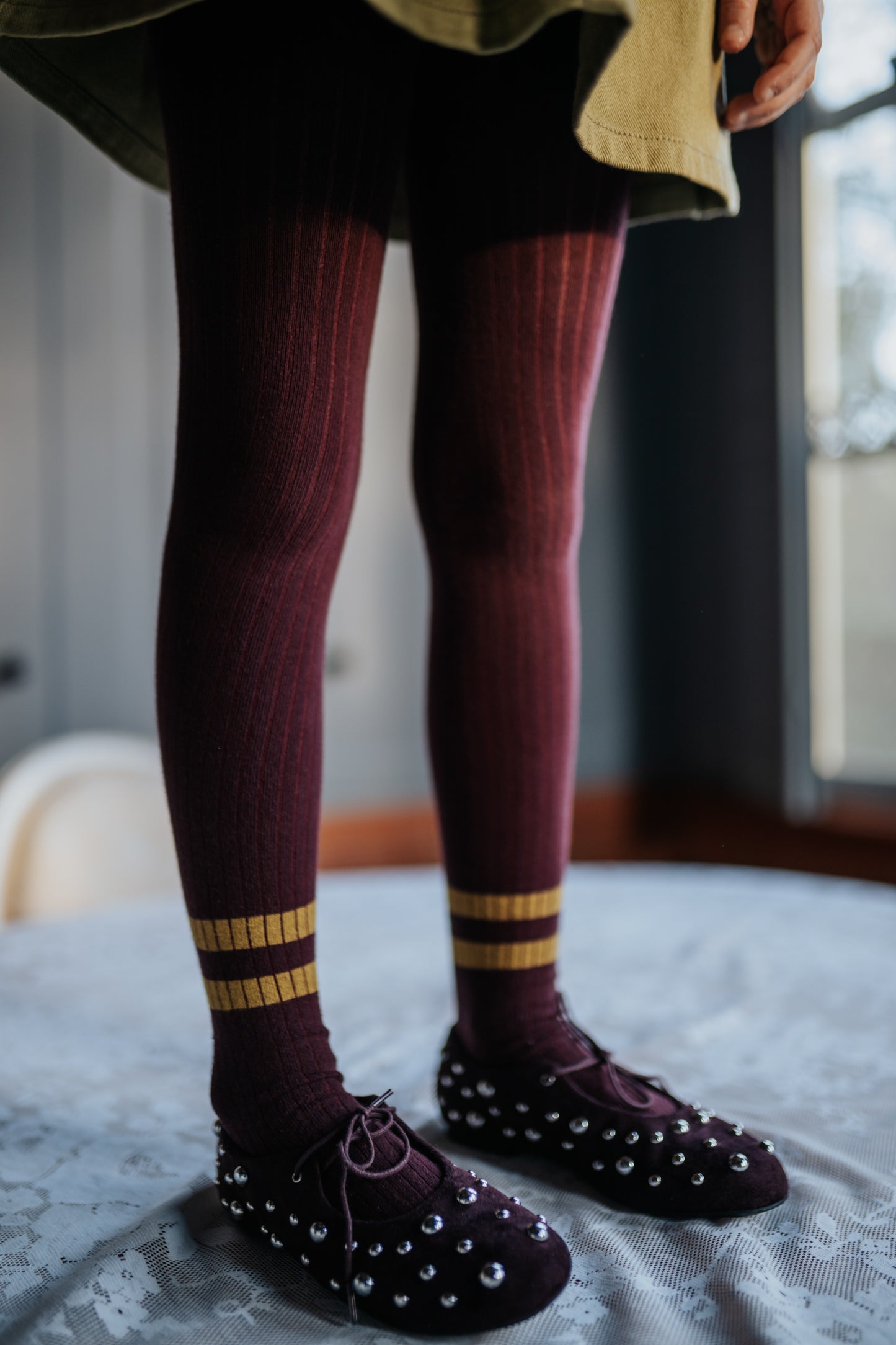 Tights Stripes Fig/Khaki Petit Blush