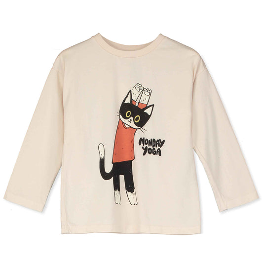Longsleeve T-Shirt Monday Yoga Cat Cream Lötiekids