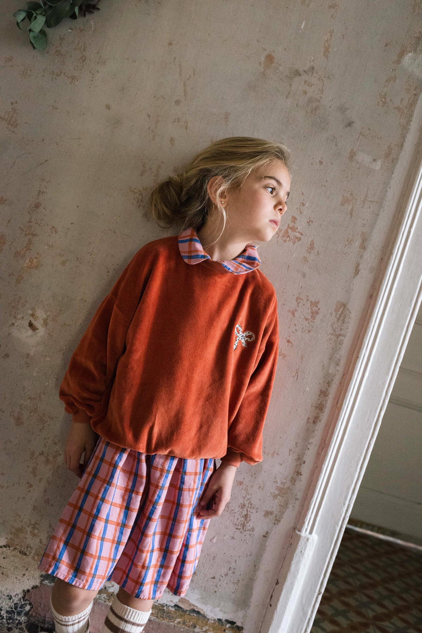 Woven Bloused Dress Checks Rose Lötiekids
