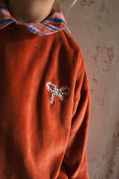 Velvet Sweatshirt Bow Embroidery Clay Lötiekids