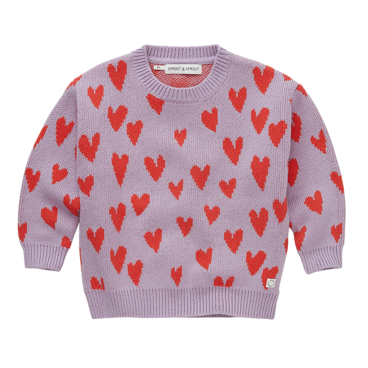 Sweater Intarsia Hearts Lavender Sproet & Sprout