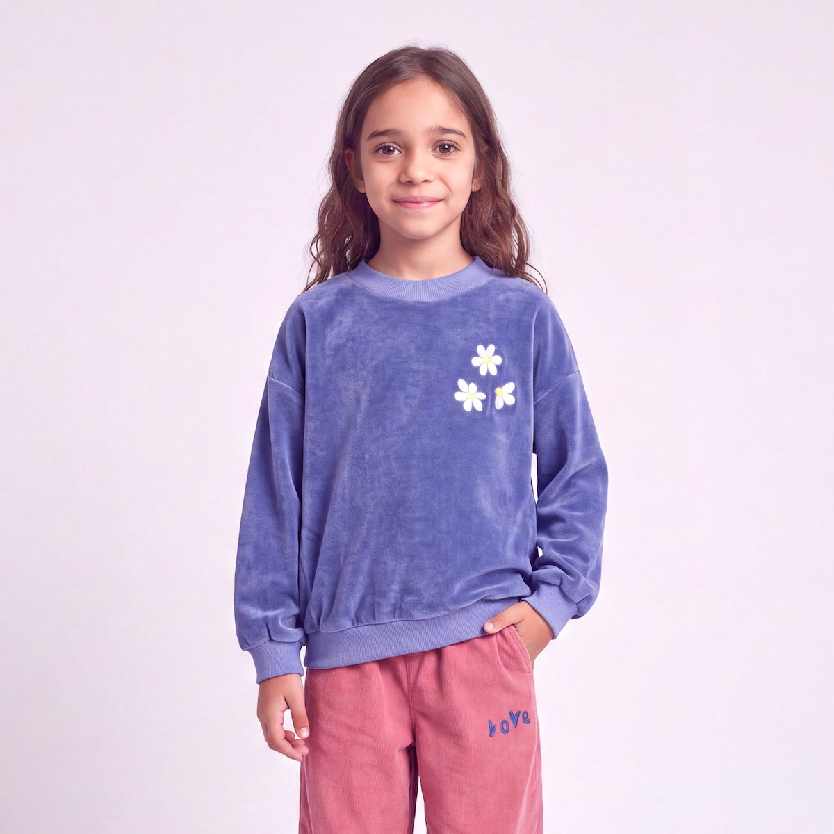 Velvet Sweater Daisies Embroidery Lavender Lötiekids