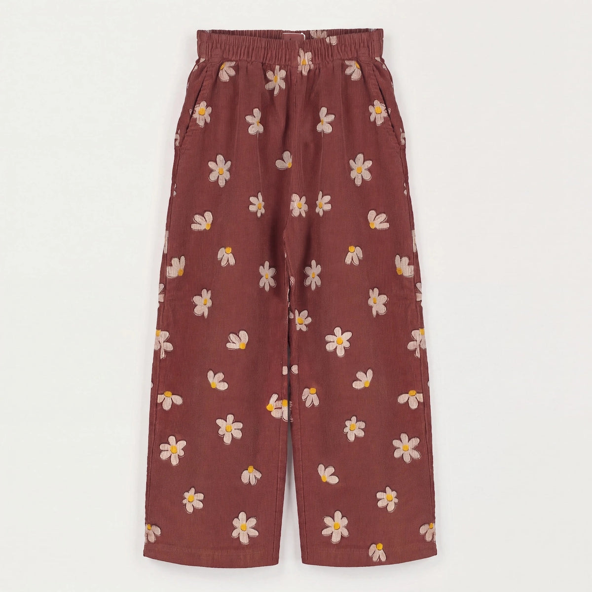 Corduroy Trousers Daisies Washed Brown Lötiekids