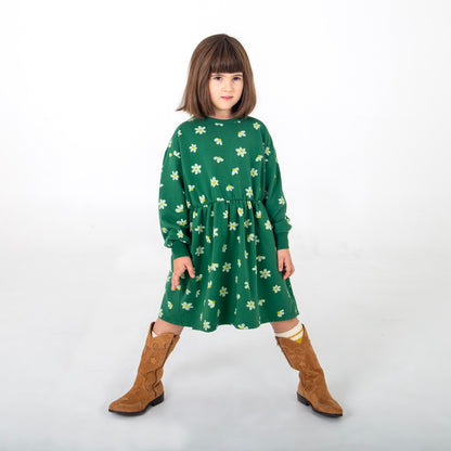 Relaxed Fit Dress Daisies Allover Green Lötiekids